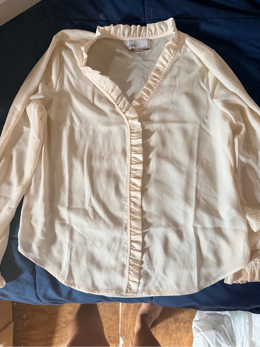 Nordstrom Cream Ruffle-Trim V-Neck Blouse